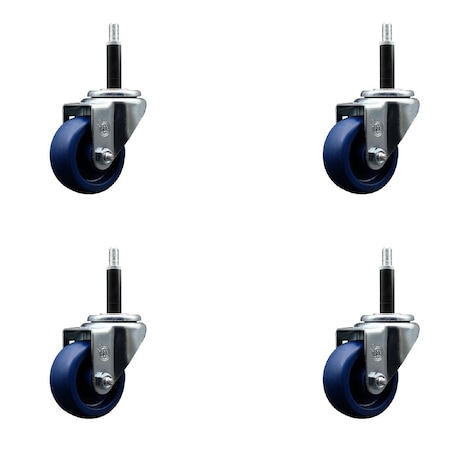 Service Caster 3'' SS Solid Poly Wheel Swivel 3/4'' Expanding Stem Caster Set, 4PK SCC-SSEX20S314-SPUS-34-4